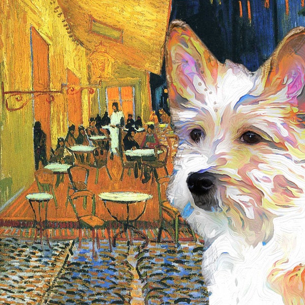 Portuguese Podengo Pequeno Art Cafe terrace Van Gogh CANVAS Portuguese Warren Hound Print and Mug Personalized Dog Portrait Mom & Dad gifts