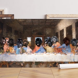 Newfoundland Dog Last Supper Art by Leonardo Da Vinci, Newfie Dog Gallery Wrap, Renaissance Masterpiece Nobility Dog Mom & Dad gifts