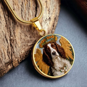 English Springer Spaniel Necklace, Springer Spaniel Angel, Dog Pendant with Engraving Option, Renaissance Dog Gifts, Custom Dog Jewelry