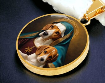 ビーグルネックレス　ビーグルヘアゴム　ビーグルペンダント　ビーグルアクセサリー 聖母マリアとビーグル犬のペンダントネックレス：ルネッサンス風ペット