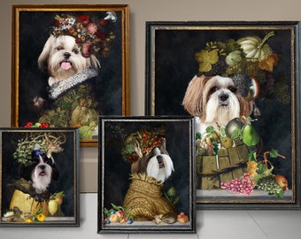 Four Seasons Shih Tzu Art, Shih Tzu Dog Gifts, Winter, Spring, Summer, Autumn, Arcimboldo, Renaissance Dog Mom & Dad gifts