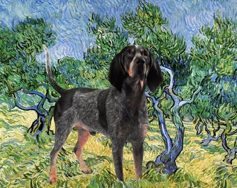 Bluetick Coonhound Art CANVAS Olive Grove Van Gogh Customized print Coonhound Dog Personalized Dog Portrait Mom & Dad gifts