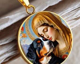 Bernese Mountain Dog and Virgin Mary Bernese Mountain Dog Necklace Berner Dog Pendant With Engraving Option Renaissance Dog Gifts Custom Etsy