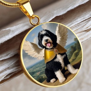 Collar de ángel con perro de agua portugués: joyería conmemorativa renacentista para mascotas