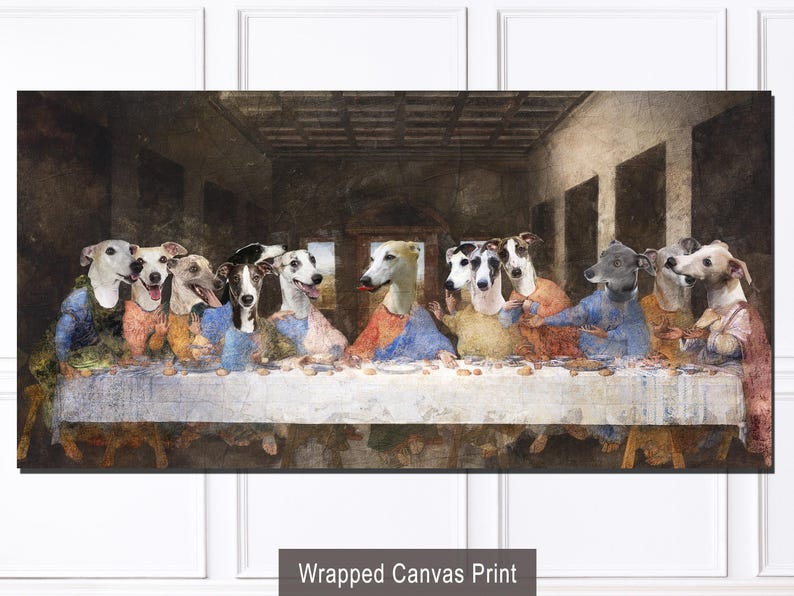 Retrato real personalizado de perro Whippet de la Última Cena, Retratos de perros reales, Retrato real personalizado de mascota, Arte canino regio imagen 11