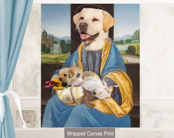 Madonna Labrador Gifts, Renaissance Yellow Lab Dog Portrait, Altered Painting, LIMITED EDITION Gallery Wrap Print, Dog Mom & Dad gifts