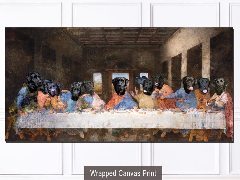 Black Labrador Last Supper Art: Renaissance Dog Canvas Print (Limited Edition), Personalized Pet Portrait image 5