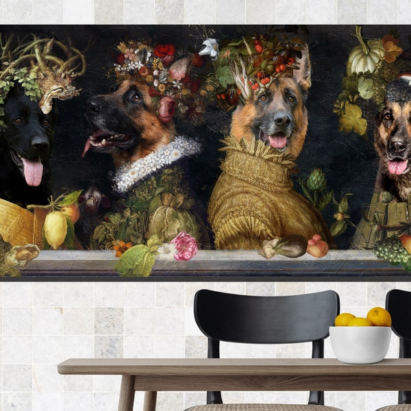 German Shepherds Gifts, Alsatian Dog Art, Winter, Spring, Summer, Autumn, Four Seasons Arcimboldo, Renaissance German Shepherd Dog