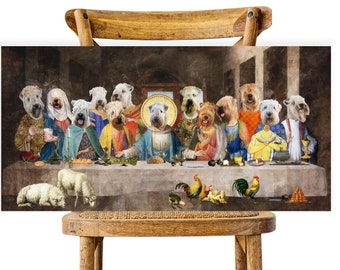 Wheaten Terrier Gifts, Altered Art Last Supper, Renaissance Dog Masterpiece Print LIMITED EDITION, Dog Mom & Dad gifts