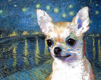 Custom Chihuahua Art Print: Starry Night Style Dog Portrait