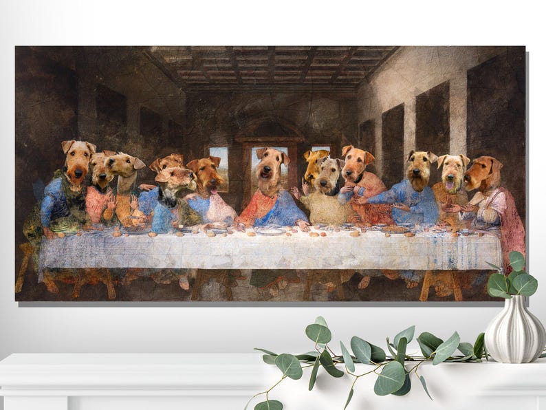 Airedale Terrier Last Supper Canvas Print: Renaissance Dog Art, Personalized Pet Portrait image 6