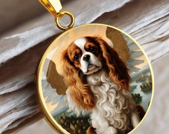 Regalo para mamá de perro ángel: Cavalier King Charles Blenheim - Collar con foto personalizado - Colgante conmemorativo de Spaniel personalizado