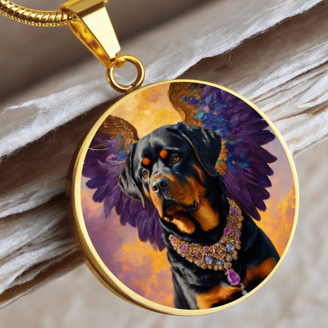 Rottie Dog Necklace, Rottweiler Angel Pendant, Personalized With