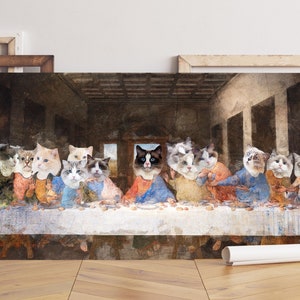 Arte de gato Ragdoll, regalo de gato Ragdoll de Da Vinci de la Última Cena, impresión de obra maestra de gato renacentista, regalos para mamá y papá amantes de los gatos
