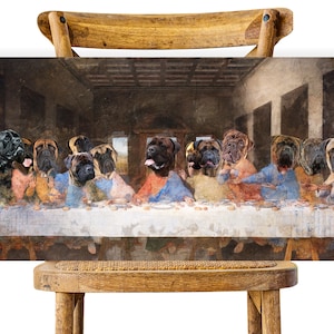 Bullmastiff Art, Bullmastiff Dog Gifts, Bullmastiffs Last Supper, Renaissance Dog Masterpiece Print LIMITED EDITION, Dog Mom & Dad gifts