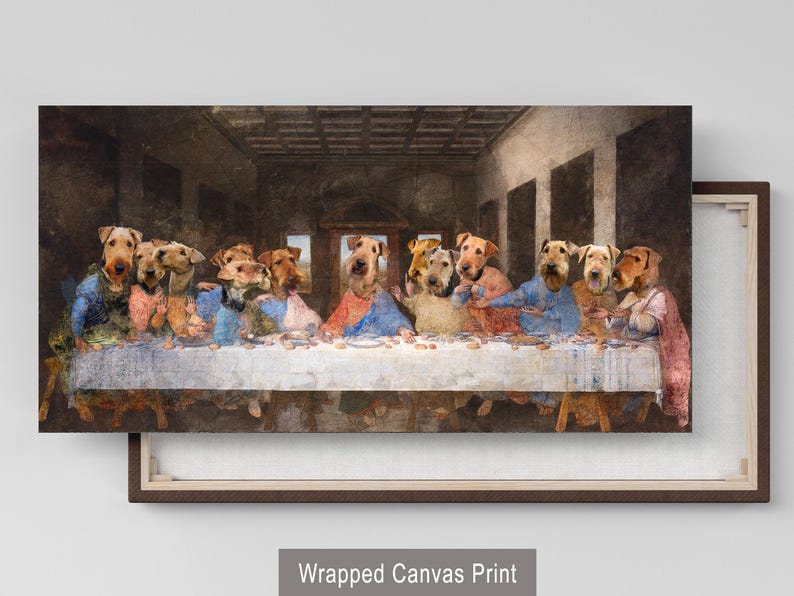 Airedale Terrier Last Supper Canvas Print: Renaissance Dog Art, Personalized Pet Portrait image 8