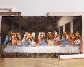 Arte de la Última Cena del Cocker Spaniel Inglés: Lienzo de Perro Renacentista, Retrato Personalizado de Mascota