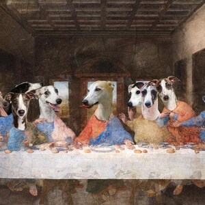 Retrato real personalizado de perro Whippet de la Última Cena, Retratos de perros reales, Retrato real personalizado de mascota, Arte canino regio imagen 9