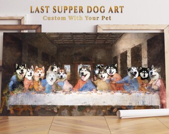 Lienzo de la Última Cena del Malamute de Alaska: Arte canino renacentista, retrato personalizado de mascota