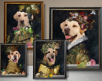 Four Seasons Labrador Retriever Art, Yellow Lab Dog Gifts, Winter, Spring, Summer, Autumn, Arcimboldo, Renaissance Dog Mom & Dad gifts