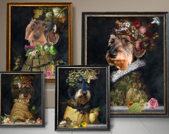 Wire-haired Dachshund Gifts, Sausage Dog Art, Winter, Spring, Summer, Autumn, Four Seasons Arcimboldo, Renaissance Dog Mom & Dad gifts