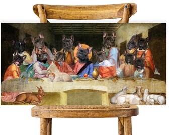 Brindle French Bulldog Art Last Supper, Altered Art Canvas Print