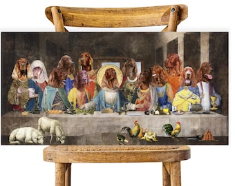 Irish Setter Last Supper Canvas Print: Renaissance Dog Art, Personalized Pet Portrait