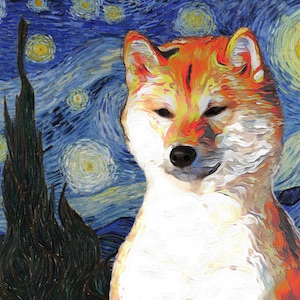 Red Shiba Inu Art CANVAS Starry Night Van Gogh Customized Shiba Inu Print and Mug Personalized Dog Portrait Mom & Dad gifts