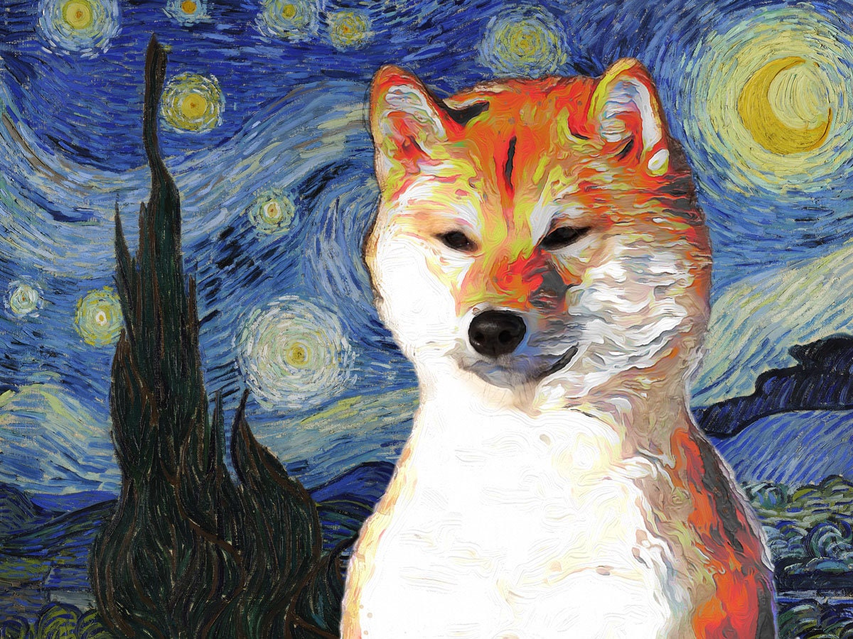 Red Shiba Inu Art CANVAS Starry Night Van Gogh Customized Shiba Inu Print and Mug Personalized Dog Portrait Mom & Dad gifts