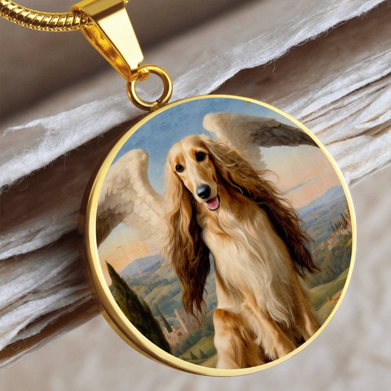 Afghan Hound Angel Necklace, Dog Pendant with Engraving Option, Renaissance Dog Gifts, Custom Dog Memorial Jewelry image 3