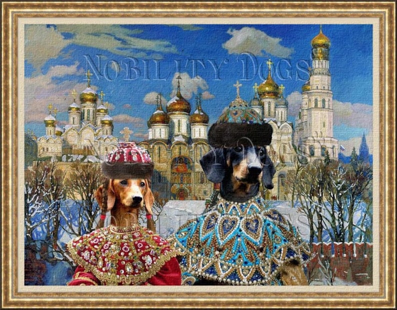 Red and Black Dachshund Art CANVAS Portrait in Masterpiece Painting Print Custom Dog Portrait Wiener Dog Gifts royal pet portrait