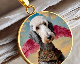 Bedlington Terrier Angel Dog Necklace, Dog Pendant, Engrave Option, Custom Renaissance Dog, Personalized Memorial Jewelry