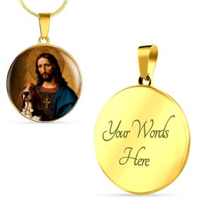 Basset Hound and Jesus Christ Necklace, Dog Pendant, Engrave Option, Custom Renaissance Dog, Personalized Memorial Jewelry image 9