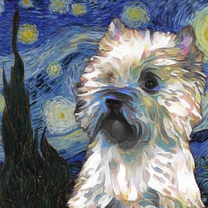 Cairn Terrier Art CANVAS Starry Night Van Gogh Customized print Cairn Terrier Personalized Dog Portrait Mom & Dad gifts