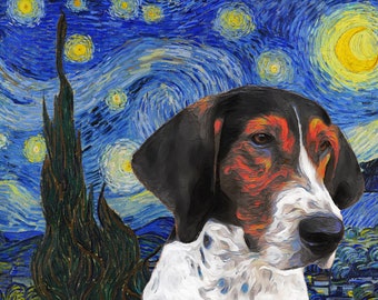 Treeing Walker Coonhound Art CANVAS Starry Night Customized print Coonhound Dog Personalized Dog Portrait Mom & Dad gifts