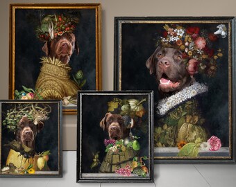 Four Seasons Labrador Retriever Art, Choco Lab Dog Gifts, Winter, Spring, Summer, Autumn, Arcimboldo, Renaissance Dog Mom & Dad gifts