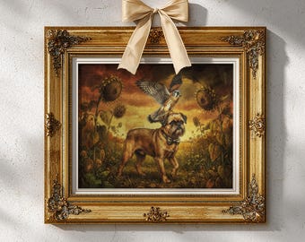 Brussels Griffon Sunflower Field Art | Quirky Wall Decor | Moody Canvas Print