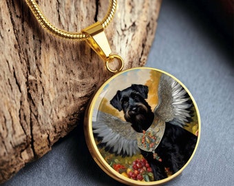 Black Miniature Schnauzer Angel, Mini Schnauzer Dog Necklace, Renaissance Dog Pendant, Engraving Option, Custom Dog Memorial Jewelry