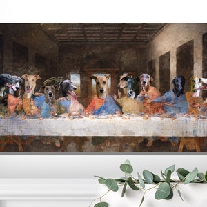 Greyhound Print, Hunde Kunst Abendmahl, Renaissance Hunde Meisterwerk Druck LIMITED EDITION, Hunde Mama & Papa Geschenke von Noability Dogs