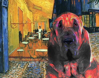Bloodhound Art CANVAS Cafe Terrace Van Gogh Customized print Bloodhound CANVAS and Mug Personalized Dog Portrait Mom & Dad gifts