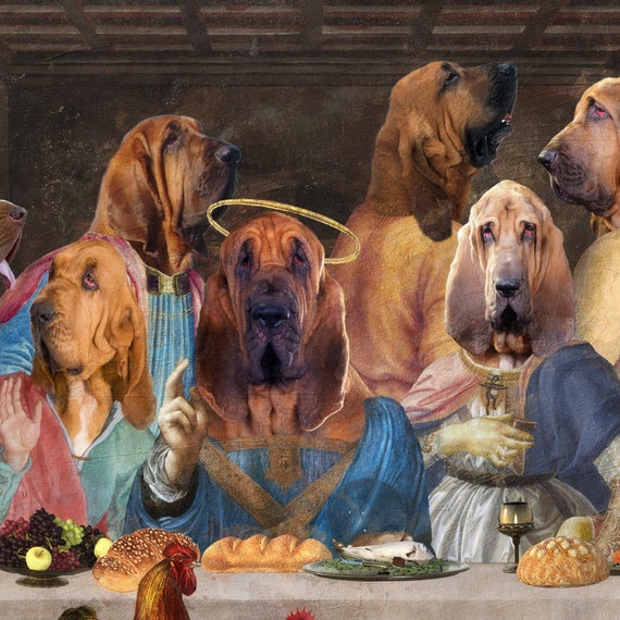 Bloodhound Last Supper Canvas Art: Renaissance Dog Mom Dad Gift