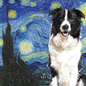 Customized Border Collie CANVAS Art The starry night Van Gogh print Border Collie Personalized Dog Portrait Mom & Dad gifts