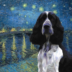 English Springer Spaniel Starry night Art CANVAS Van Gogh Customized print Springer Spaniel Personalized Dog Portrait Mom & Dad gifts