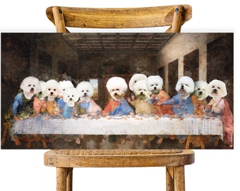 Bichon Frise Gifts, Altered Art Last Supper, Renaissance Dog Masterpiece Print LIMITED EDITION, Dog Mom & Dad gifts