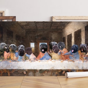 Bouvier des Flandres Laatste avondmaal veranderde kunst, Leonardo Da Vinci canvas wrap, Renaissance meesterwerk hond moeder en vader geschenken door Nobility Dogs