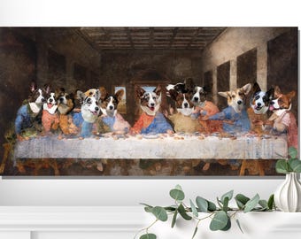 Corgi Last Supper Art: Renaissance Canvas Wrap, Dog Mom Gift, Personalized Pet Portrait