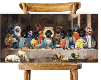 Arte de la Última Cena del Perro Terranova: Lámina de obra maestra del Renacimiento, retrato personalizado de mascota