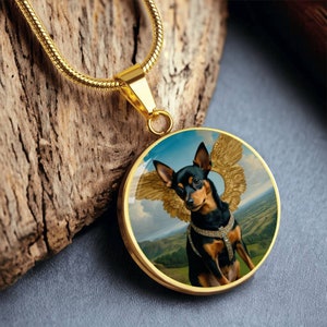 Miniature Pinscher Angel Necklace, Black Mini Pin Dog Personalized with Engrave Option, Renaissance Dog, Dog Angel Pendant, Memorial Gifts