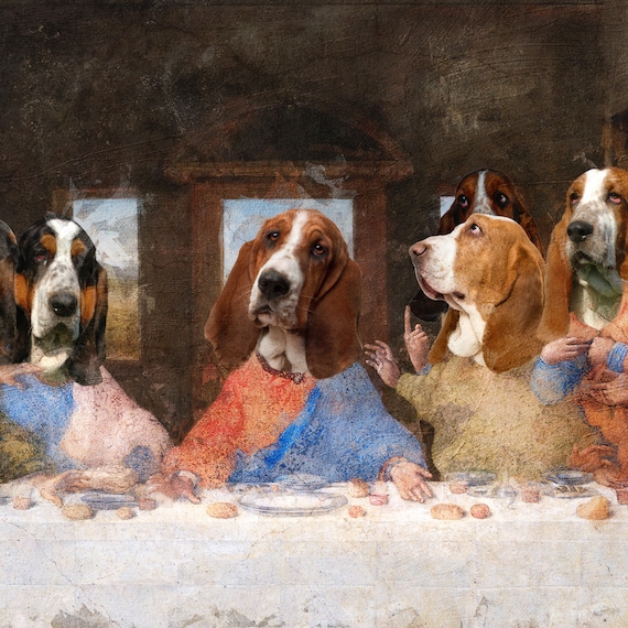 Basset Hound Last Supper Altered Art LIMITED EDITION Canvas