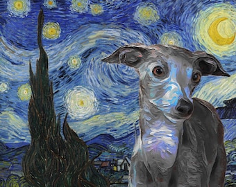 Italian Greyhound Art CANVAS The starry night Van Gogh Customized print Iggy Personalized Dog Portrait Mom & Dad gifts